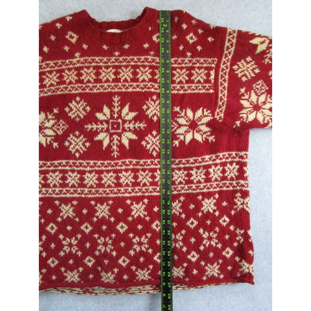 J. CREW  Sweater Mens XL Red Oarsman Snowflake Fair Isle Nordic Hand Knit - Picture 7 of 9